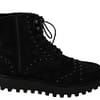 Dolce & Gabbana Black Suede Studded Boots Zipper Shoes