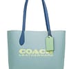 Coach Kia Medium Aqua Multi Colorblock Pebbled Leather Tote Bag Handbag