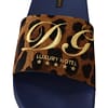Blue Brown Leopard Logo Rubber Slides Slippers Shoes