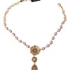 Pink Faux Pearl Teardrop Rhinestones Pendant Necklace