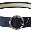 Navy Blue Leather Round Silver Buckle Belt