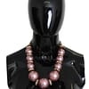 Dolce & Gabbana Gold Brass Pink Maxi Faux Pearl Beads Crystals Necklace