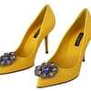 Yellow Patent Leather Crystal Heels Pump