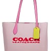 Coach Kia Medium Carnation Colorblock Pebbled Leather Tote Bag Handbag Pink