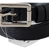 Black Leather Silver Chrome Buckle Belt