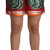 Dolce & Gabbana Red Cabbage Print Silk High Waist Shorts