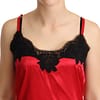 Red Floral Lace Trimmed Silk Satin Camisole Top