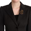 Gray Wool Cashmere Coat Crest Applique Jacket