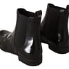 Black Leather Ankle High Flat Boots Shoes