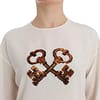 White Sequined Key Silk Blouse T-shirt Top