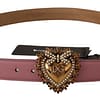 Pink Leather Heart Gold Logo Devotion Buckle Belt