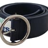 Exte Navy Blue Leather Round Silver Buckle Belt
