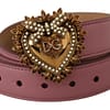 Dolce & Gabbana Pink Leather Heart Gold Logo Devotion Buckle Belt