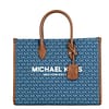 Michael Kors Mirella Medium Signature Denim Logo Canvas East West Tote Handbag