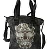 Just Cavalli Black Skull Print Denim Shoulder Tote Bag