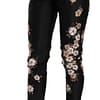 Black Silk Floral Embroidered Trousers Slim Pants
