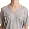 Gray Solid 100% Cotton V-neck Top T-shirt