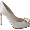 Dolce & Gabbana White Crystals Peep Toe Heels Satin Pumps Shoes
