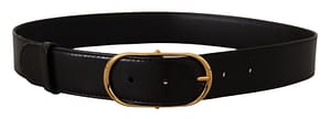 Dolce & Gabbana Black Leather Gold Metal Oval Buckle Belt