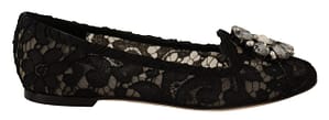 Dolce & Gabbana Black Taormina Lace Crystal Loafers Shoes