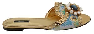 Dolce & Gabbana Gold Crystal Sandals Slides Flats Shoes