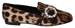 Dolce & Gabbana Brown Leopard Print Crystals Loafers Flats Shoes