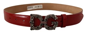 Dolce & Gabbana Red Leather Silver Logo Buckle Amore Belt