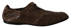 Dolce & Gabbana Brown Leather Hand-woven Derby Shoes