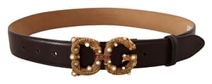 Dolce & Gabbana Brown Leather Brass Logo Buckle Baroque Amore Belt