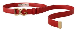 Dolce & gabbana red leather gold metal logo buckle belt