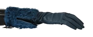 Dolce & Gabbana Blue Mid Arm Leather Shearling Fur Gloves