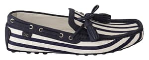Dolce & Gabbana Blue White Striped Denim Leather Loafer Shoes