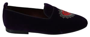 Dolce & Gabbana Purple Velvet Flats Heart Loafers Shoes