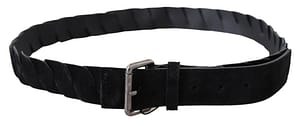 Black Leather Twist Velvet Silver Buckle Waist Belt