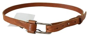Brown Leather Silver Metal Chrome Belt