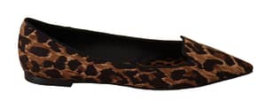 Dolce & Gabbana Brown Leopard Cotton Ballerina Loafers Shoes