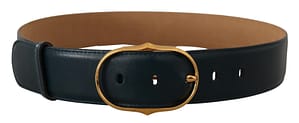 Dolce & Gabbana Blue Leather Gold Metal Oval Buckle Belt