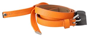 Orange Tangerine Leather Slim Silver Metal Buckle Belt
