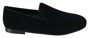 Dolce & Gabbana Black Velvet Flats Men Slippers Loafers Shoes