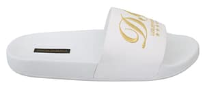 Dolce & Gabbana White Leather Slippers Luxury Hotel Shoes