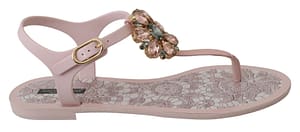Dolce & Gabbana Pink Crystal Sandals Flip Flops Shoes