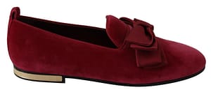 Dolce & Gabbana Pink Cotton Velvet Bow Formal Loafers Shoes