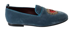 Dolce & Gabbana Blue Velvet Flats Heart Loafers Shoes