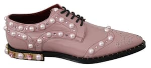 Dolce & Gabbana Pink Leather Crystal Pearls Studs Formal Shoes