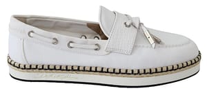 Dolce & Gabbana White Canvas Leather Mens Loafers Shoes