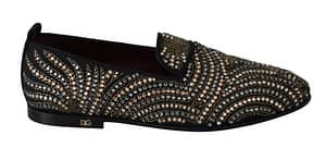 Dolce & Gabbana Black Crystal Beaded Mens Loafers Shoes