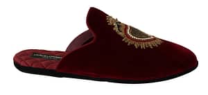 Dolce & Gabbana Red Sacred Heart Embroidery Slippers Shoes