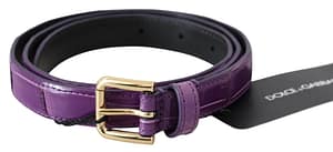 Dolce & Gabbana Purple Leather Gold Tone Buckle Crocodile Belt