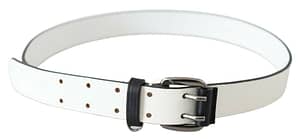 White Genuine Leather Silver Buckle Waist Belt
