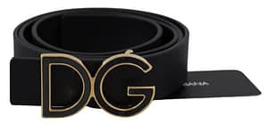 Dolce & Gabbana Black Leather DG Logo Buckle Cintura Belt